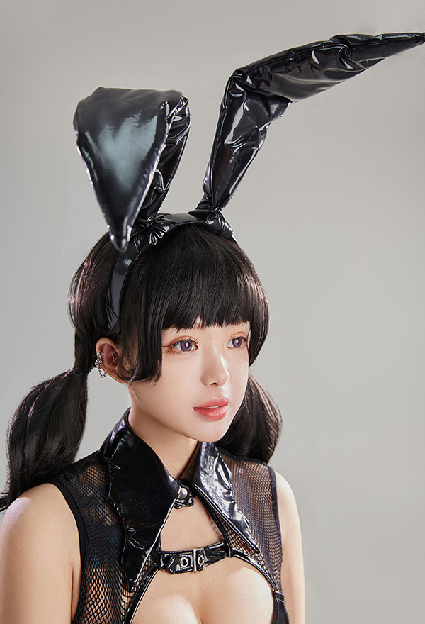 Bunny Girl Women Gothic Sexy Black Halter Cutout Front Buckle-up Bodysuit Bunny Girl Women Gothic Sexy Black Halter Cutout Front Buckle-up Bodysuit