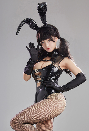 Bunny Girl Women Gothic Sexy Black Halter Cutout Front Buckle-up Bodysuit