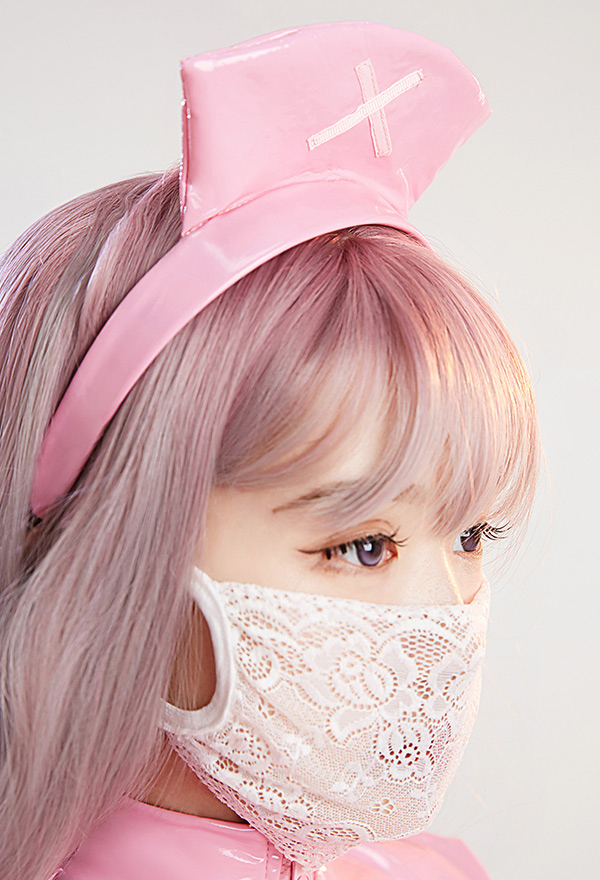 Ur Medi-sin Gothic Sexy Nurse Costume Pink Lace-up Outfit With Belt Lace Mask And Headband