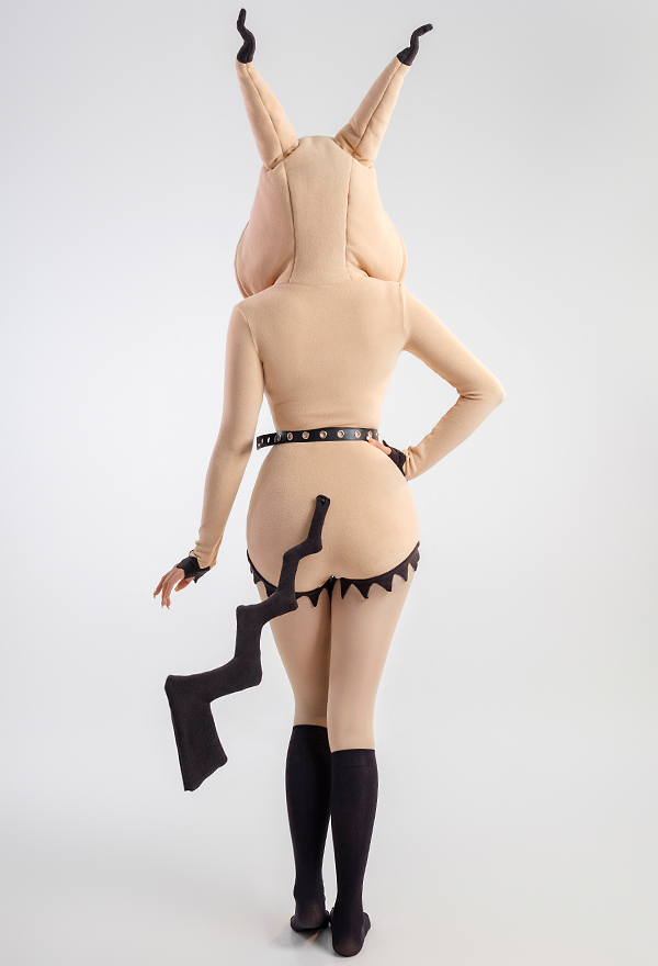 Ghost Mouse Sexy Fluffy Hooded Deep V Bodysuit Rompers with Choker and Socks Ghost Mouse Sexy Fluffy Hooded Deep V Bodysuit Rompers with Choker and Socks