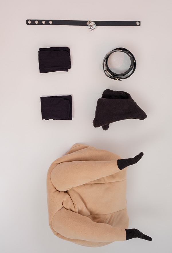 Ghost Mouse Sexy Fluffy Hooded Deep V Bodysuit Rompers with Choker and Socks Ghost Mouse Sexy Fluffy Hooded Deep V Bodysuit Rompers with Choker and Socks