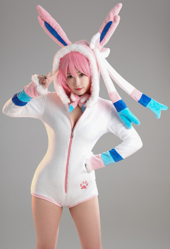 Fairy Fox Sexy Fluffy Hooded Deep V Kawaii Bodysuit  Rompers with Choker and Socks