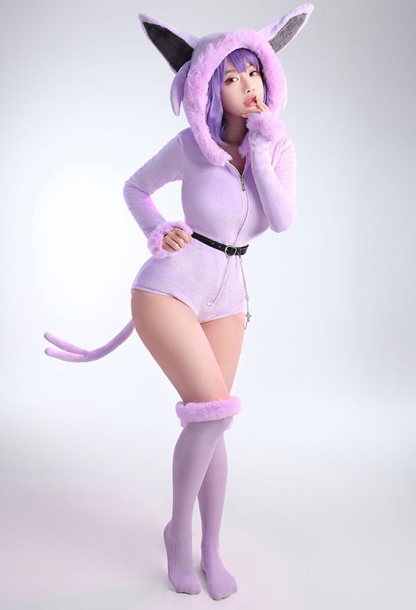 Moon Fox Purple Sexy Romper Plush Hooded and Socks with Tail Belt and Socks Moon Fox Purple Sexy Romper Plush Hooded and Socks with Tail Belt and Socks