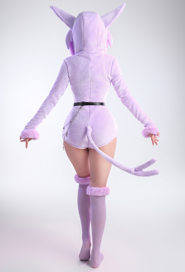 Moon Fox Purple Sexy Romper Plush Hooded and Socks with Tail Belt and Socks Moon Fox Purple Sexy Romper Plush Hooded and Socks with Tail Belt and Socks