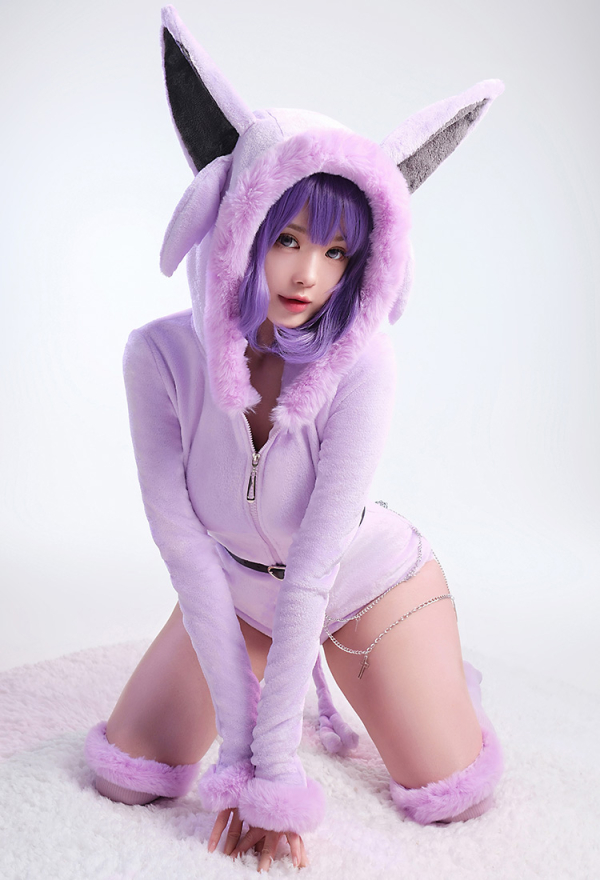 Moon Fox Purple Sexy Romper Plush Hooded and Socks with Tail Belt and Socks Moon Fox Purple Sexy Romper Plush Hooded and Socks with Tail Belt and Socks
