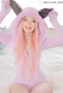 Moon Fox Purple Sexy Romper Plush Hooded and Socks with Tail Belt and Socks