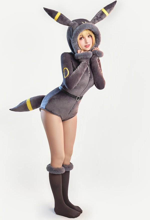 Moonlight Fox Dark Gray Sexy Romper Bodysuit Plush Hooded and Socks with Belt and Tail Moonlight Fox Dark Gray Sexy Romper Bodysuit Plush Hooded and Socks with Belt and Tail