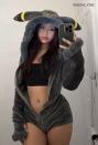 Moonlight Fox Dark Gray Sexy Romper Bodysuit Plush Hooded and Socks with Belt and Tail
