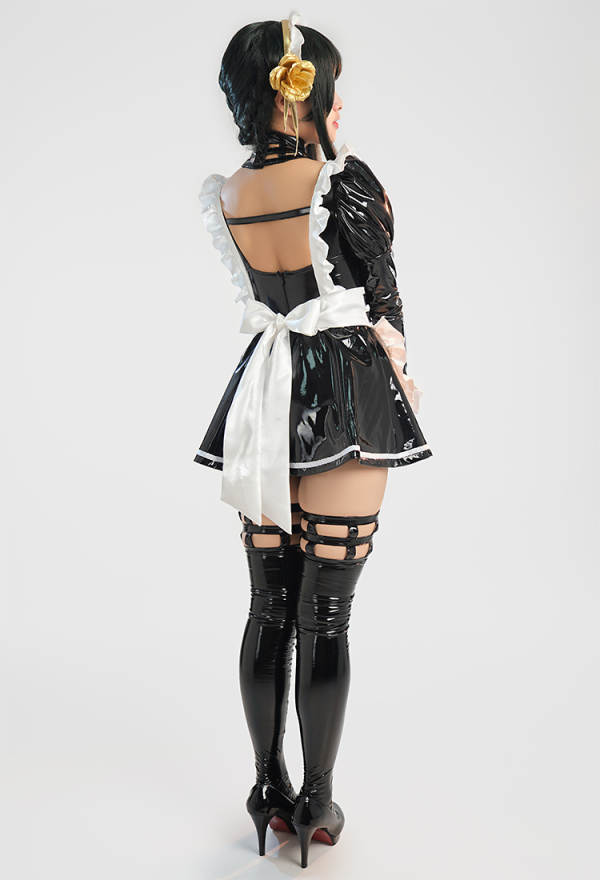 leather maid dress Maid To Flirt Faux Leather Skater Dress