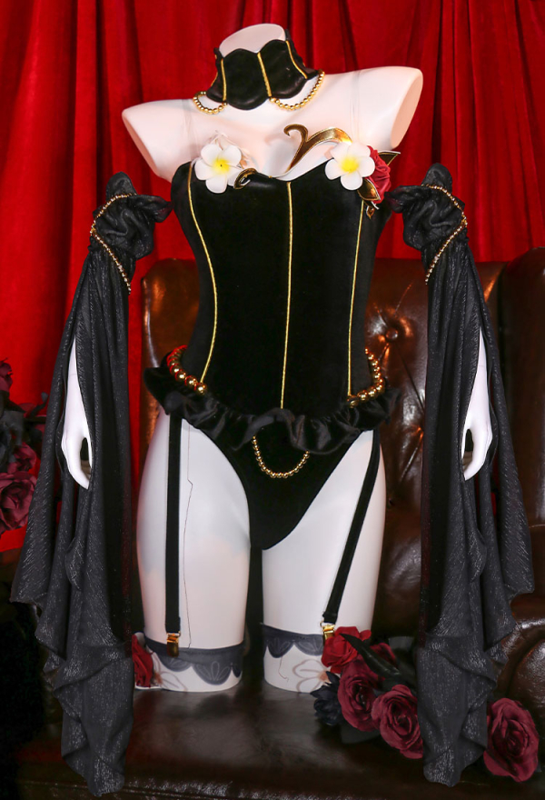 Love Poetry Black Women Medieval Vampire Sexy Rose Decorated Bodysuit Love Poetry Black Women Medieval Vampire Sexy Rose Decorated Bodysuit