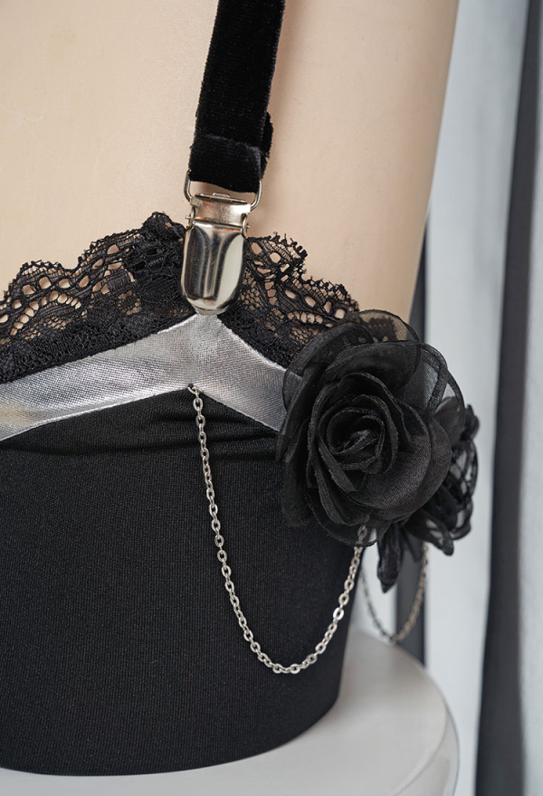 Love Poetry Sexy Black Rose Decoration Sexy Lace Lingerie with Cloak and Stocking Love Poetry Sexy Black Rose Decoration Sexy Lace Lingerie with Cloak and Stocking