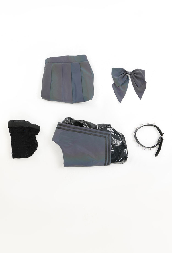 PRISM WAVE Sexy Black Reflective Laser Leather Sailor Costume Set with Collar Stockings PRISM WAVE Sexy Black Reflective Laser Leather Sailor Costume Set with Collar Stockings