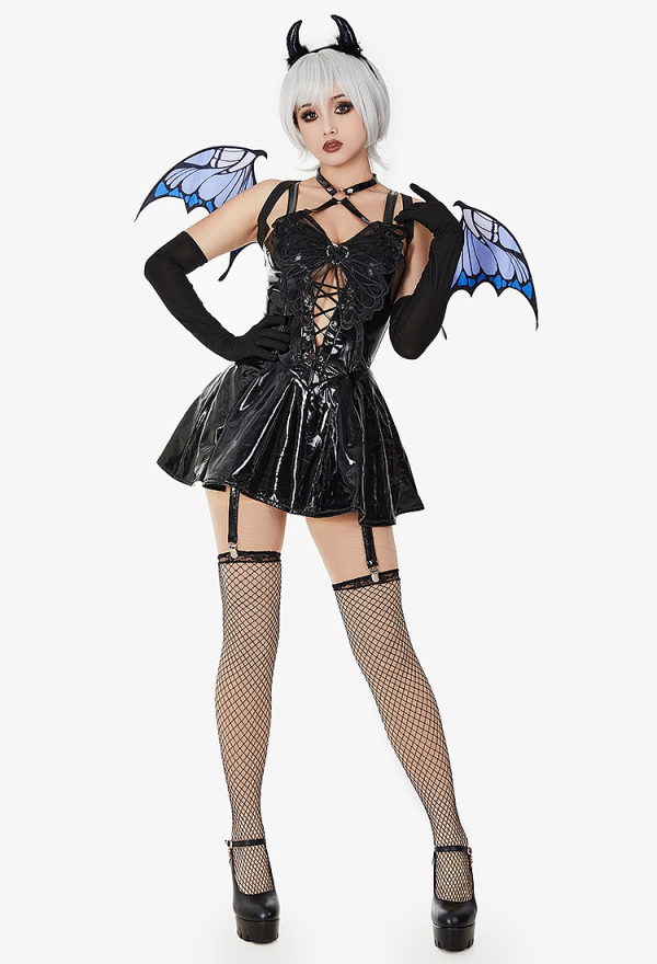 Sexy Butterfly Demon Dress Gothic Mini Dress Lingerie Set Unique Mesh Butterfly Design Mini Dress with Wings