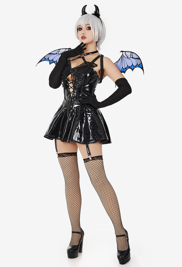 Sexy Butterfly Demon Dress Gothic Mini Dress Lingerie Set Unique Mesh Butterfly Design Mini Dress with Wings