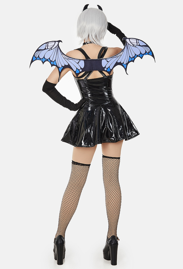 Sexy Butterfly Demon Dress Gothic Mini Dress Lingerie Set Unique Mesh Butterfly Design Mini Dress with Wings
