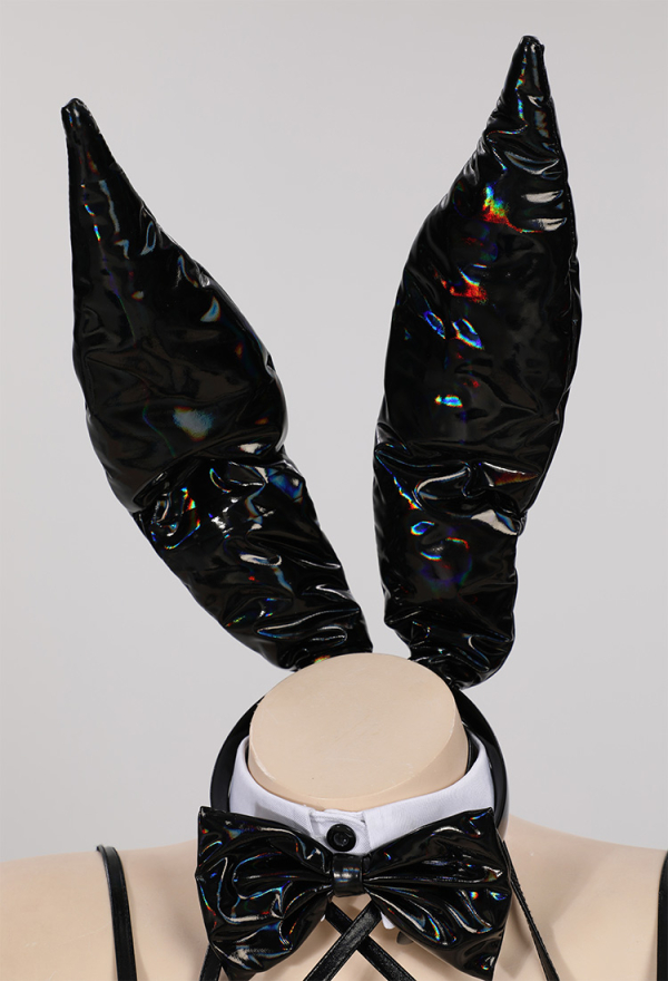 Devil Bunny Girl Sexy Black Bodysuit Lingerie Dark Style PU Leather One-Piece Bodysuit