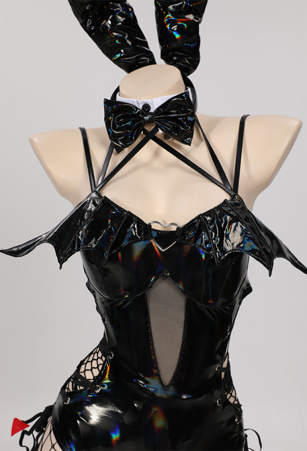 Devil Bunny Girl Sexy Black Bodysuit Lingerie Dark Style PU Leather One-Piece Bodysuit