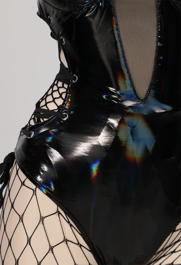 Devil Bunny Girl Sexy Black Bodysuit Lingerie Dark Style PU Leather One-Piece Bodysuit