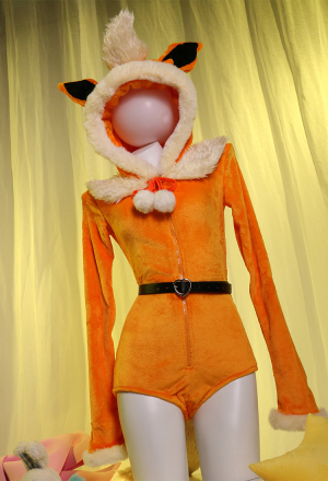 Fire Fox Red Sexy Romper Bodysuit Plush Hooded and Socks with Belt and Tail