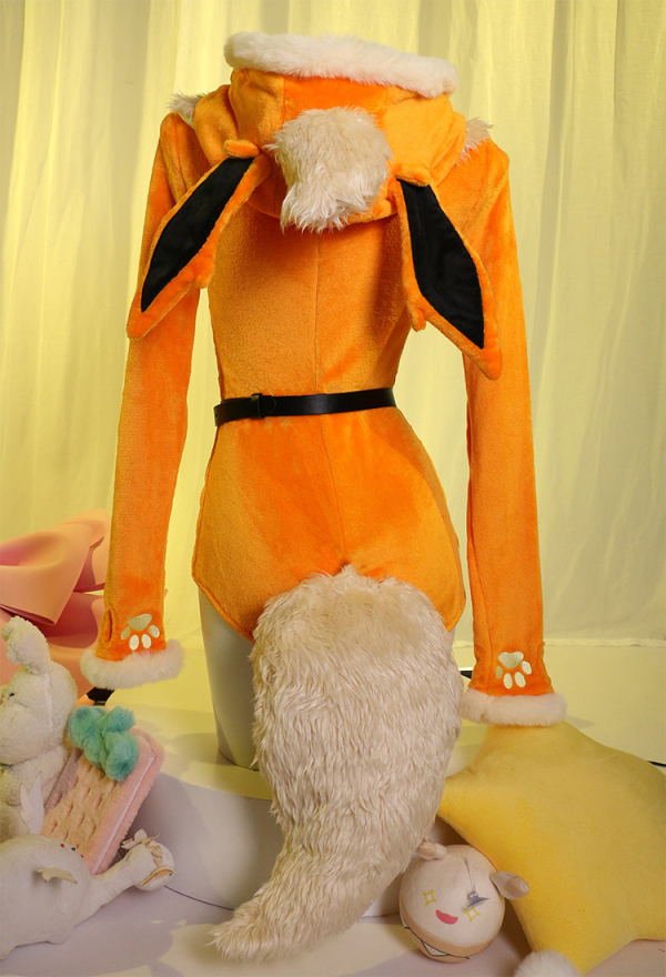 Fire Fox Red Sexy Romper Bodysuit Plush Hooded and Socks with Belt and Tail