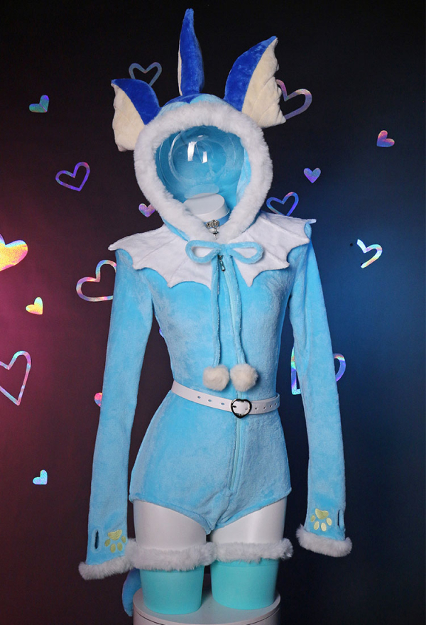 Cute Monster Fluffy Bodycon Romper Sexy Lingerie Blue Furry Hooded Bodysuit Jumpsuit Homewear with Tail Belt and Stockings Cute Monster Fluffy Bodycon Romper Sexy Lingerie Blue Furry Hooded Bodysuit Jumpsuit Homewear with Tail Belt and Stockings