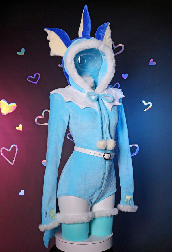 Cute Monster Fluffy Bodycon Romper Sexy Lingerie Blue Furry Hooded Bodysuit Jumpsuit Homewear with Tail Belt and Stockings Cute Monster Fluffy Bodycon Romper Sexy Lingerie Blue Furry Hooded Bodysuit Jumpsuit Homewear with Tail Belt and Stockings