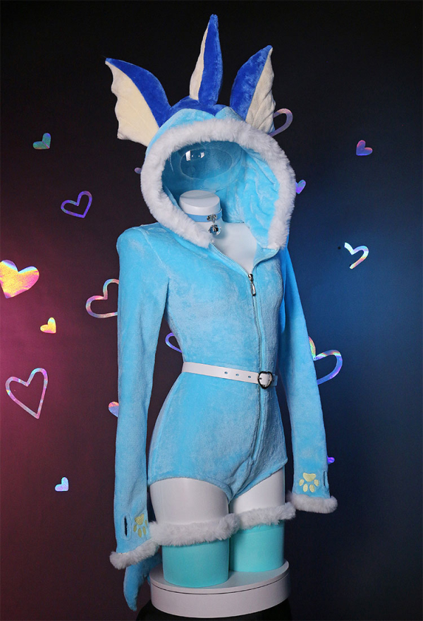 Cute Monster Fluffy Bodycon Romper Sexy Lingerie Blue Furry Hooded Bodysuit Jumpsuit Homewear with Tail Belt and Stockings Cute Monster Fluffy Bodycon Romper Sexy Lingerie Blue Furry Hooded Bodysuit Jumpsuit Homewear with Tail Belt and Stockings