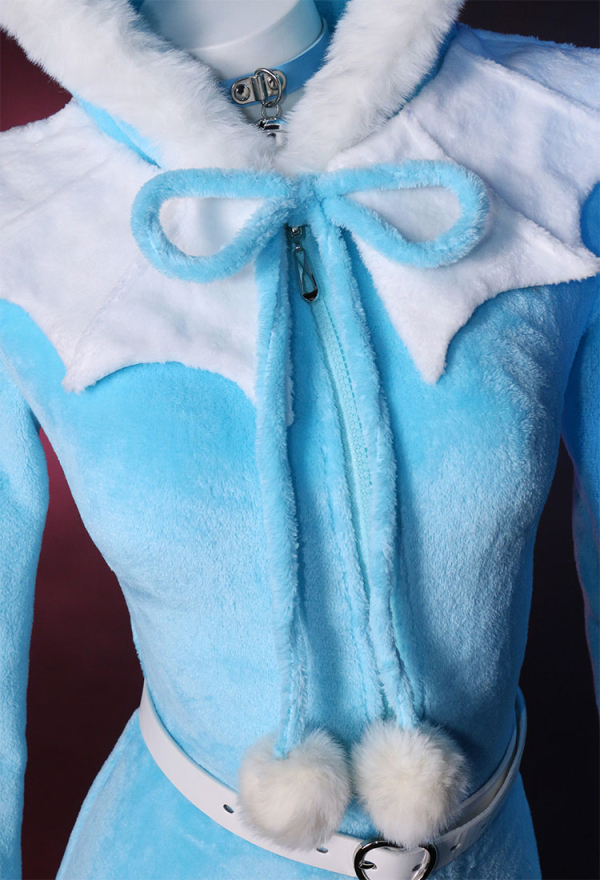 Cute Monster Fluffy Bodycon Romper Sexy Lingerie Blue Furry Hooded Bodysuit Jumpsuit Homewear with Tail Belt and Stockings Cute Monster Fluffy Bodycon Romper Sexy Lingerie Blue Furry Hooded Bodysuit Jumpsuit Homewear with Tail Belt and Stockings