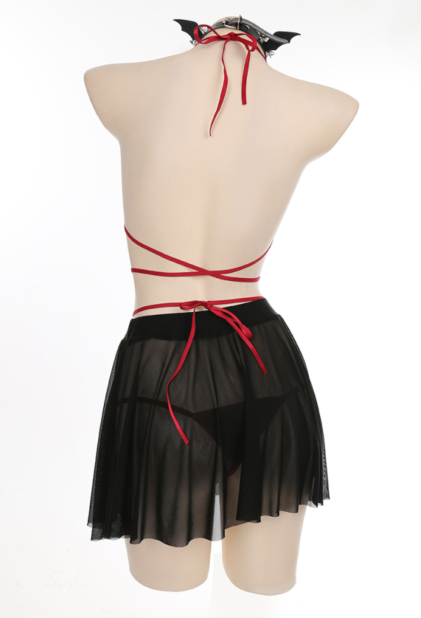 Dark Little Bat Top And Panty Erotic Lingerie Burgundy PU Leather Sexy Lingerie Set