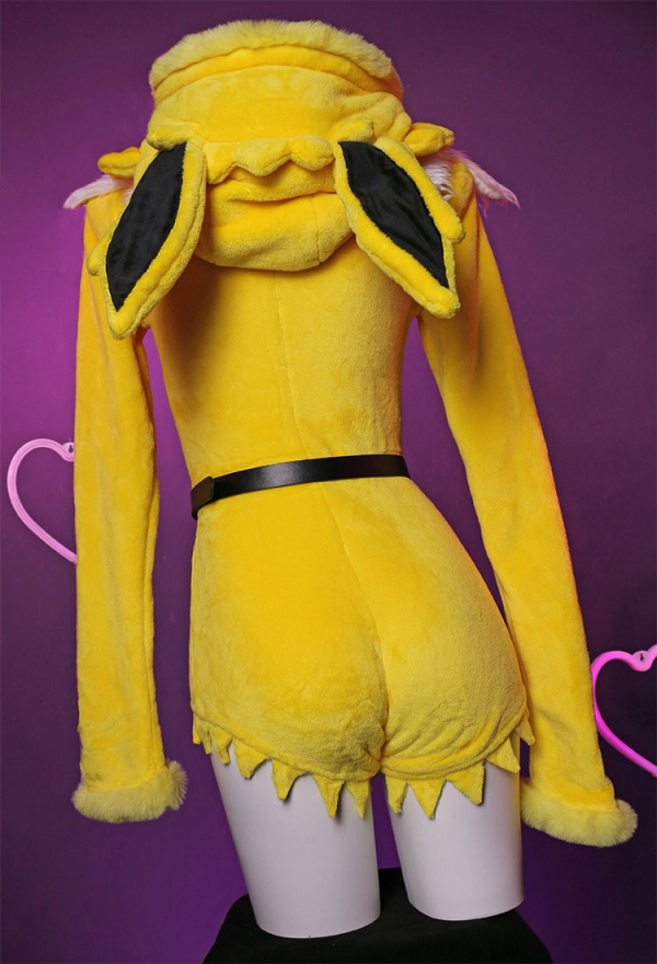 Thunder Fox Yellow Sexy Romper Bodysuit Plush Hooded and Socks with Belt and Tail