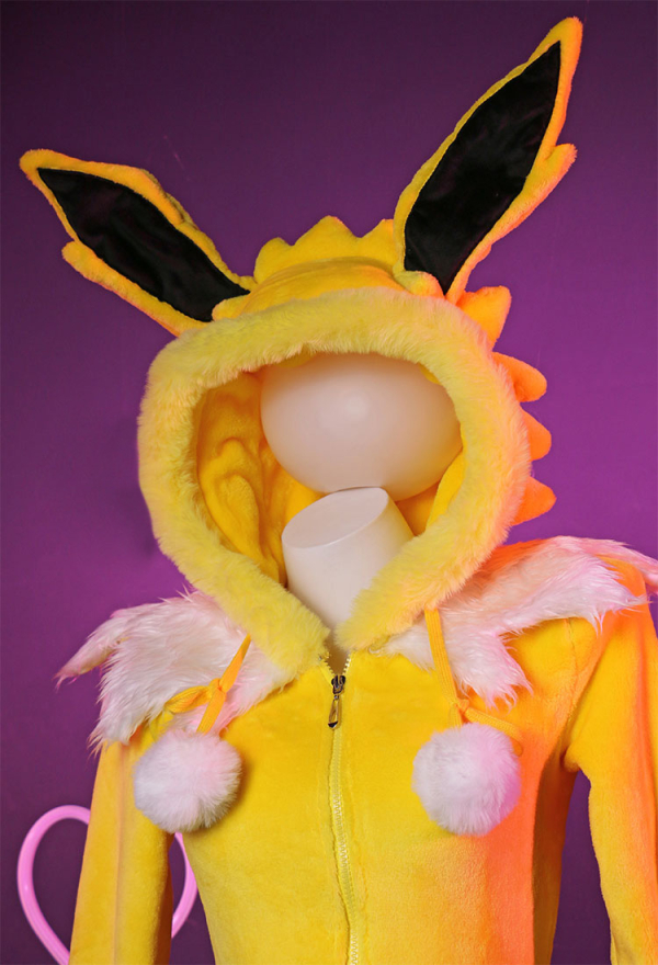 Thunder Fox Yellow Sexy Romper Bodysuit Plush Hooded and Socks with Belt and Tail