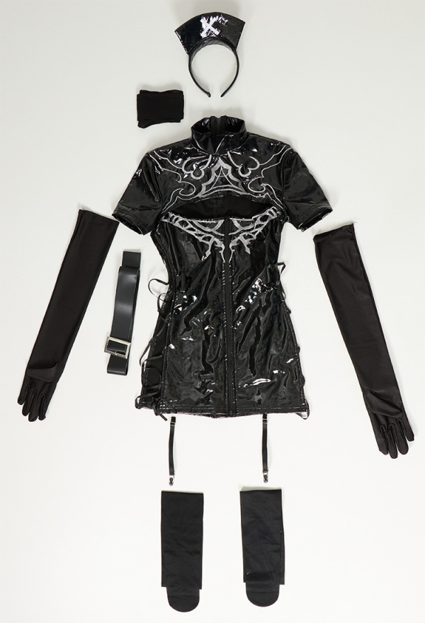 Gothic Sexy Lingerie Dress Nurse Style Uniform and Gloves with Thigh Socks and Belt