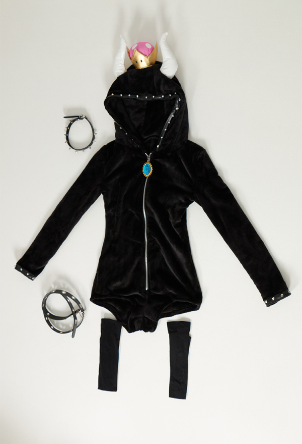Devil Princess Gothic Halloween Lingerie Bodysuit Plush Homewear Romper and Thigh Socks with Belt and Choker