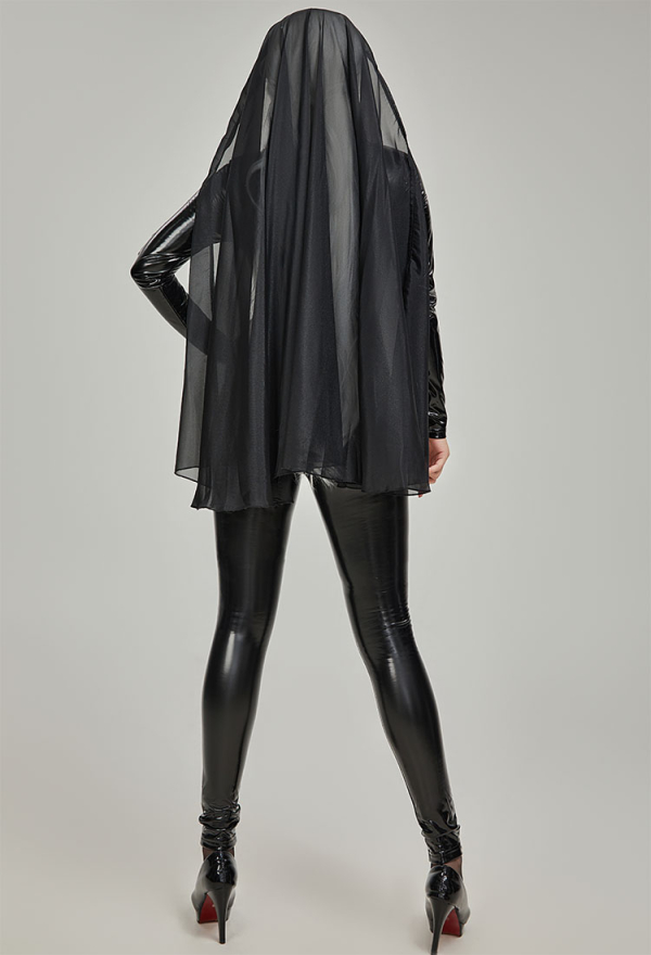 HOLY LOVE Gothic Punk Nun Uniform Bodysuit PU Leather Black Cut-out Bodysuit