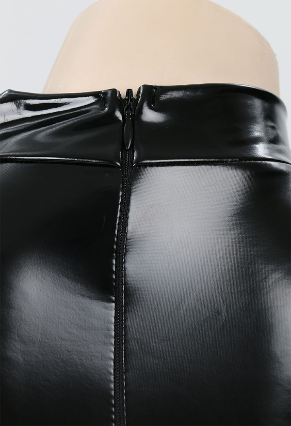 HOLY LOVE Gothic Punk Nun Uniform Bodysuit PU Leather Black Cut-out Bodysuit