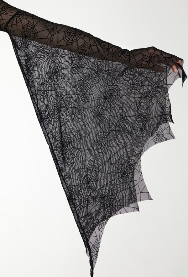 SPELL ON YOU Gothic Horror Witch Halloween Dress Black Mesh Spider Web Design Flared Sleeves Dress