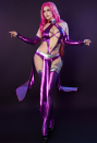 Cosmic Queen Sexy Costume Set Halterneck Cut Out Bodysuit with Stockings and Sleeves