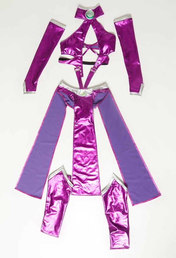 Cosmic Queen Sexy Costume Set Halterneck Cut Out Bodysuit with Stockings and Sleeves