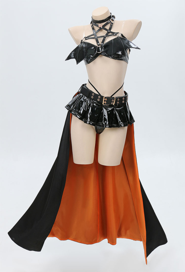 SPELL ON YOU Gothic Halloween Pumpkin Witch Party Set Strappy Top Bra and Mini Skirt Sexy Lingerie Set
