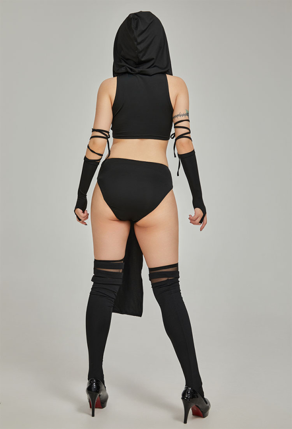 DARK BREATH Gothic Dark Ninja Theme Lingerie Set Sexy Black Ninja Set with Thigh Harness