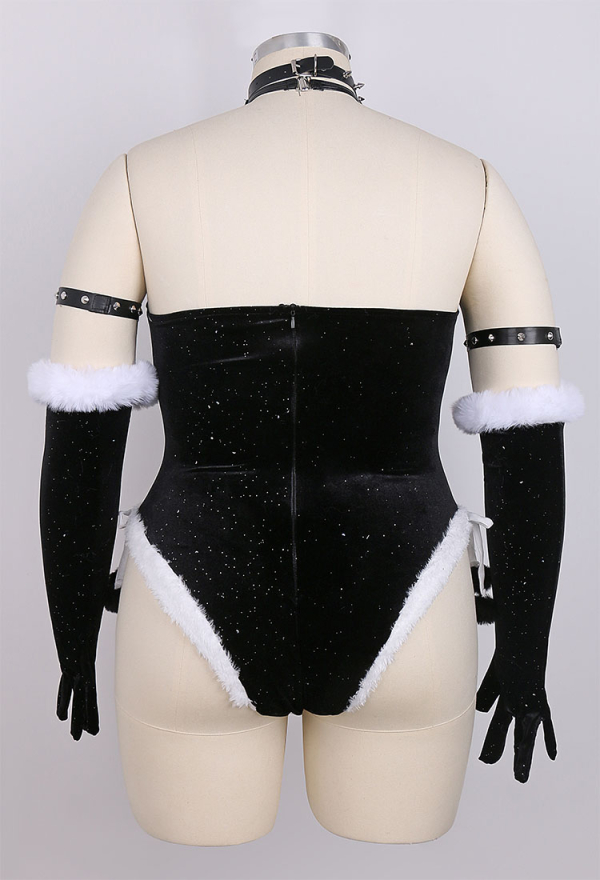 Silent Night Plus Size Gothic Christmas Sexy Lingerie Set Furry Bodysuit with Headwear Glvoes Stockings Silent Night Plus Size Gothic Christmas Sexy Lingerie Set Furry Bodysuit with Headwear Glvoes Stockings