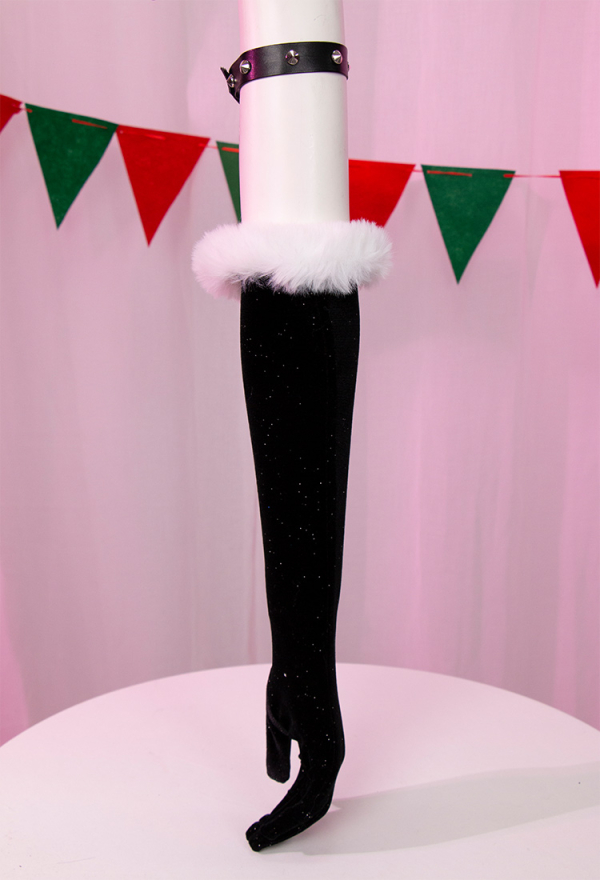 Silent Night Gothic Christmas Sexy Lingerie Set Furry Bodysuit with Headwear Glvoes Stockings