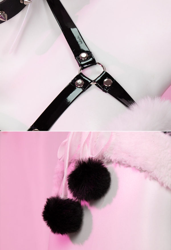 Silent Night Gothic Christmas Sexy Lingerie Set Furry Bodysuit with Headwear Glvoes Stockings