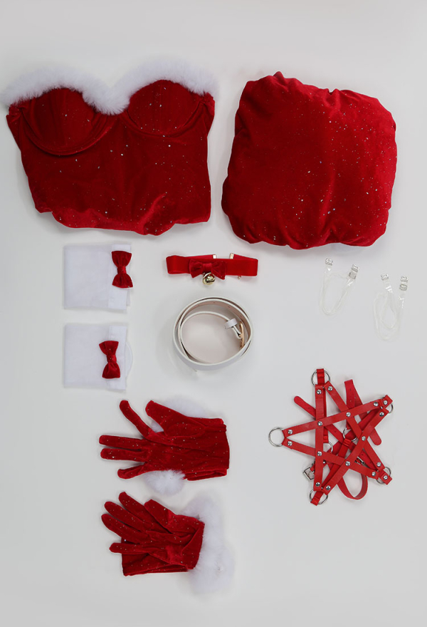 SPELL ON YOU Gothic Christmas Witch Uniform Party Outfit Sexy Red Bodysuit with Stockings Lingerie Set