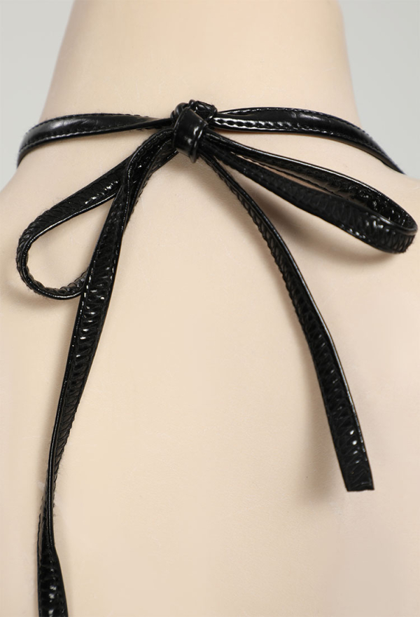 Dark Bat Sexy Black Set PU Leather Chest Cutout Two-Piece Lingerie Set