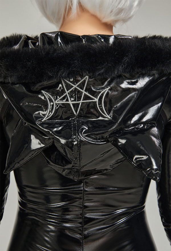 AFTER DUSK Gothic Sexy Bat Style Lingerie Set Black Patent Leather Romper with Wings