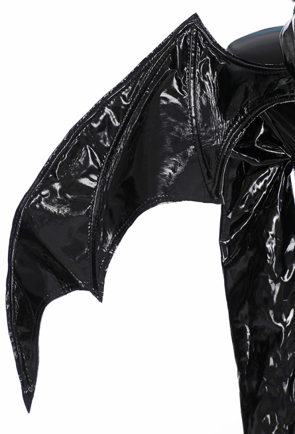 AFTER DUSK Gothic Sexy Bat Style Lingerie Set Black Patent Leather Romper with Wings