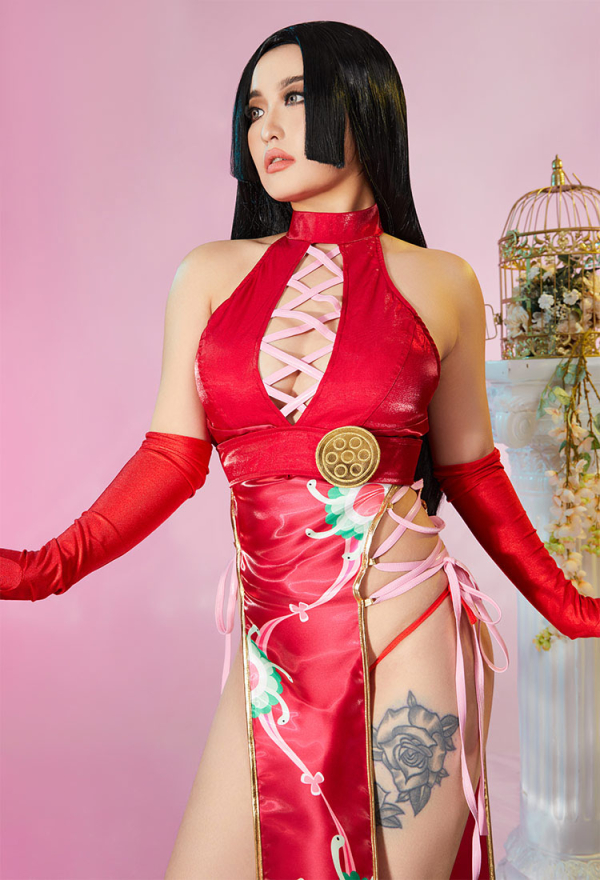 Sexy Lingerie Costume Halloween Cheongsam Style Halter High Slit Dress Outfit Sexy Lingerie Costume Halloween Cheongsam Style Halter High Slit Dress Outfit