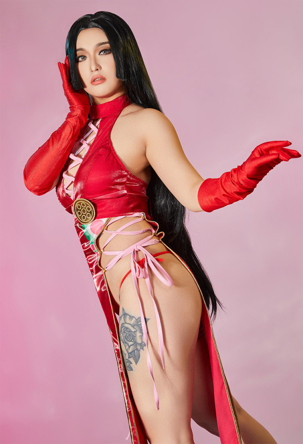 Sexy Lingerie Costume Halloween Cheongsam Style Halter High Slit Dress Outfit Sexy Lingerie Costume Halloween Cheongsam Style Halter High Slit Dress Outfit