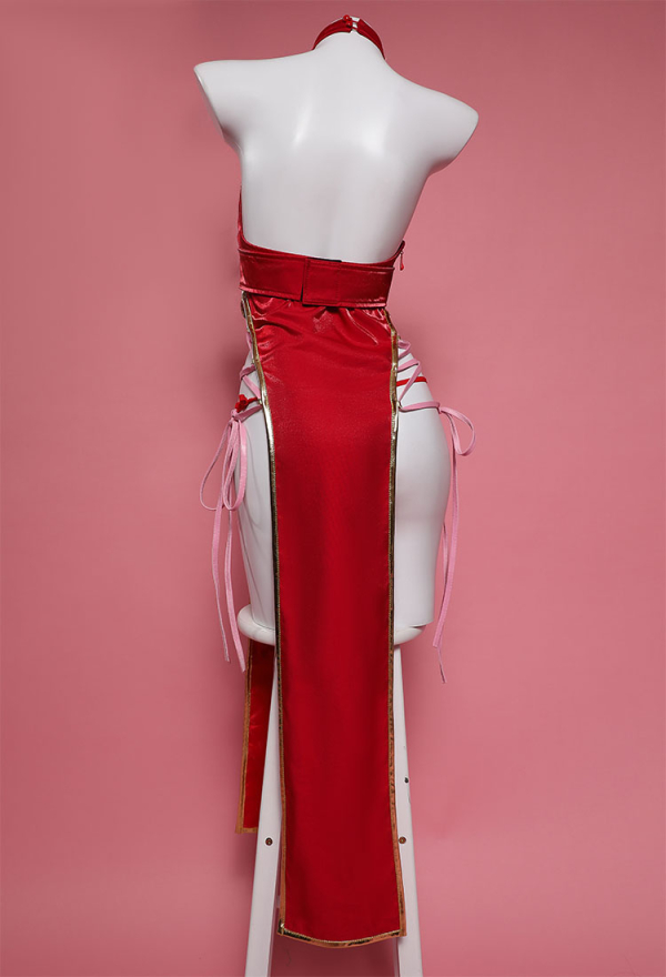 Sexy Lingerie Costume Halloween Cheongsam Style Halter High Slit Dress Outfit Sexy Lingerie Costume Halloween Cheongsam Style Halter High Slit Dress Outfit